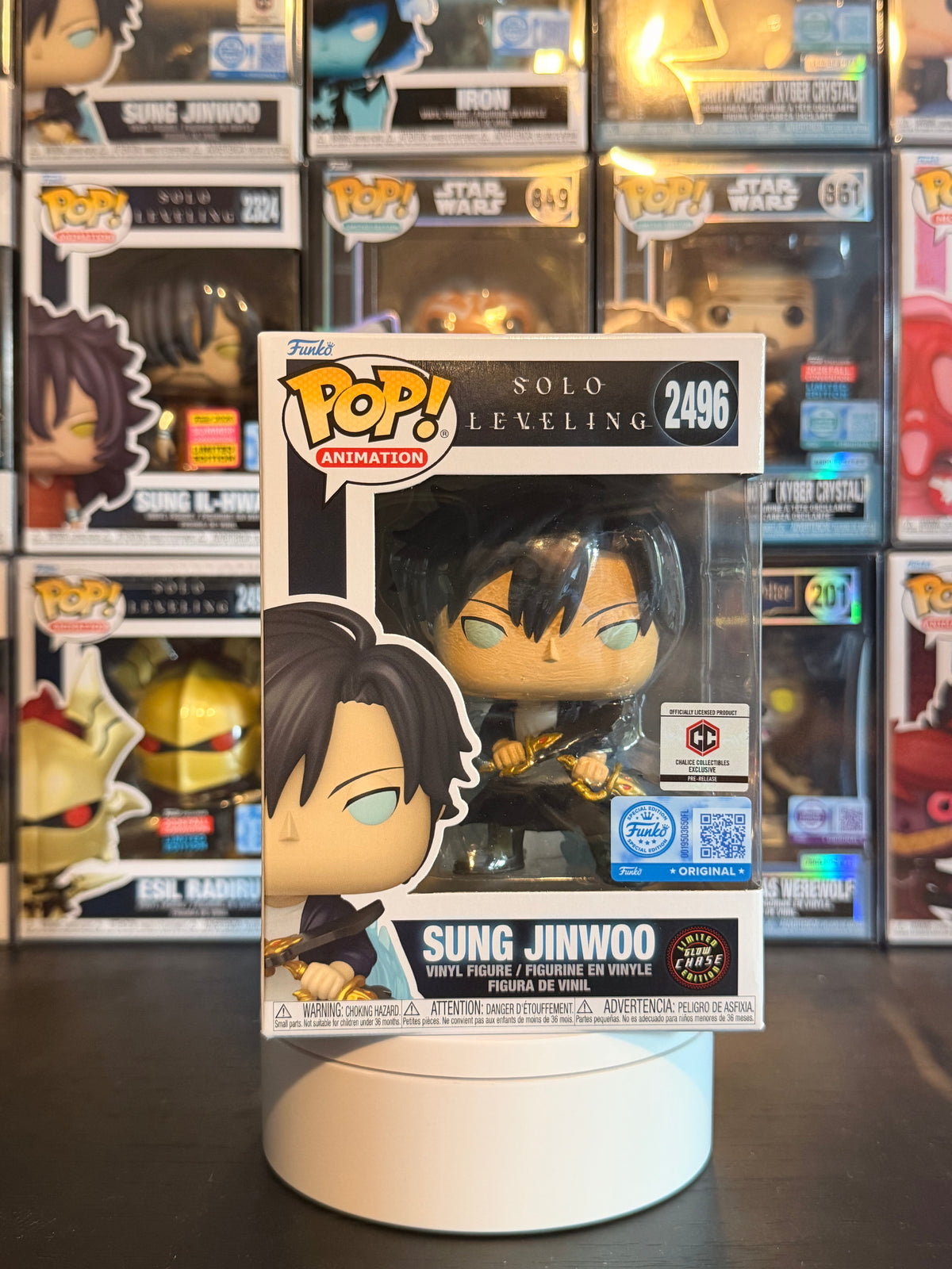 Sung Jinwoo (Blue Aura) #2496 Chase Chalice collectibles pre-release sticker Funko Pop